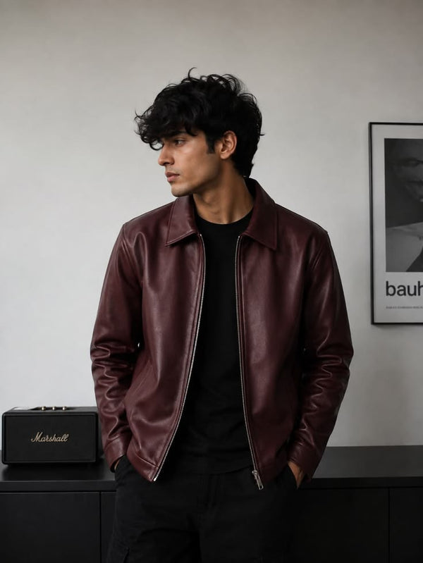Walhala Maroon Leather Jacket – Premium Minimal Streetwear India