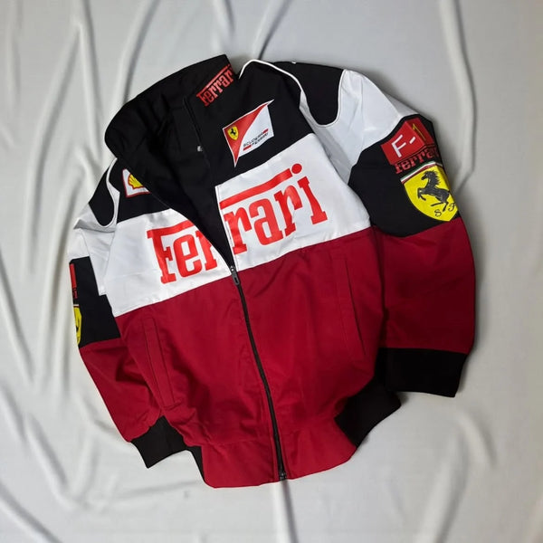 Walhalaa White & Red Vintage Racing Jacket – F1 Inspired Oversized Bomber