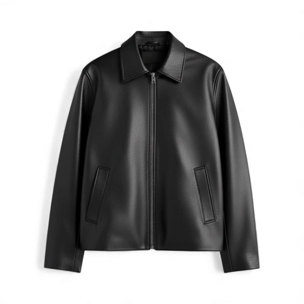 Black Faux Leather Jacket for Men with Silver Chain Sleeves | Walhalaa