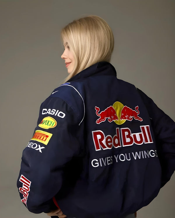 Walhalaa Navy Blue Racing Jacket – Red Bull Inspired F1 Streetwear Bomber