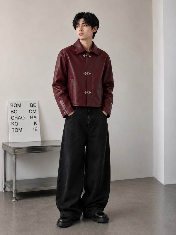 Walhalaa Oxblood Maroon Heavyweight Fireman Clasp Leather Jacket