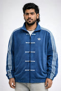 Blue Adidas CNY inspired knot track jacket front view for men streetwear