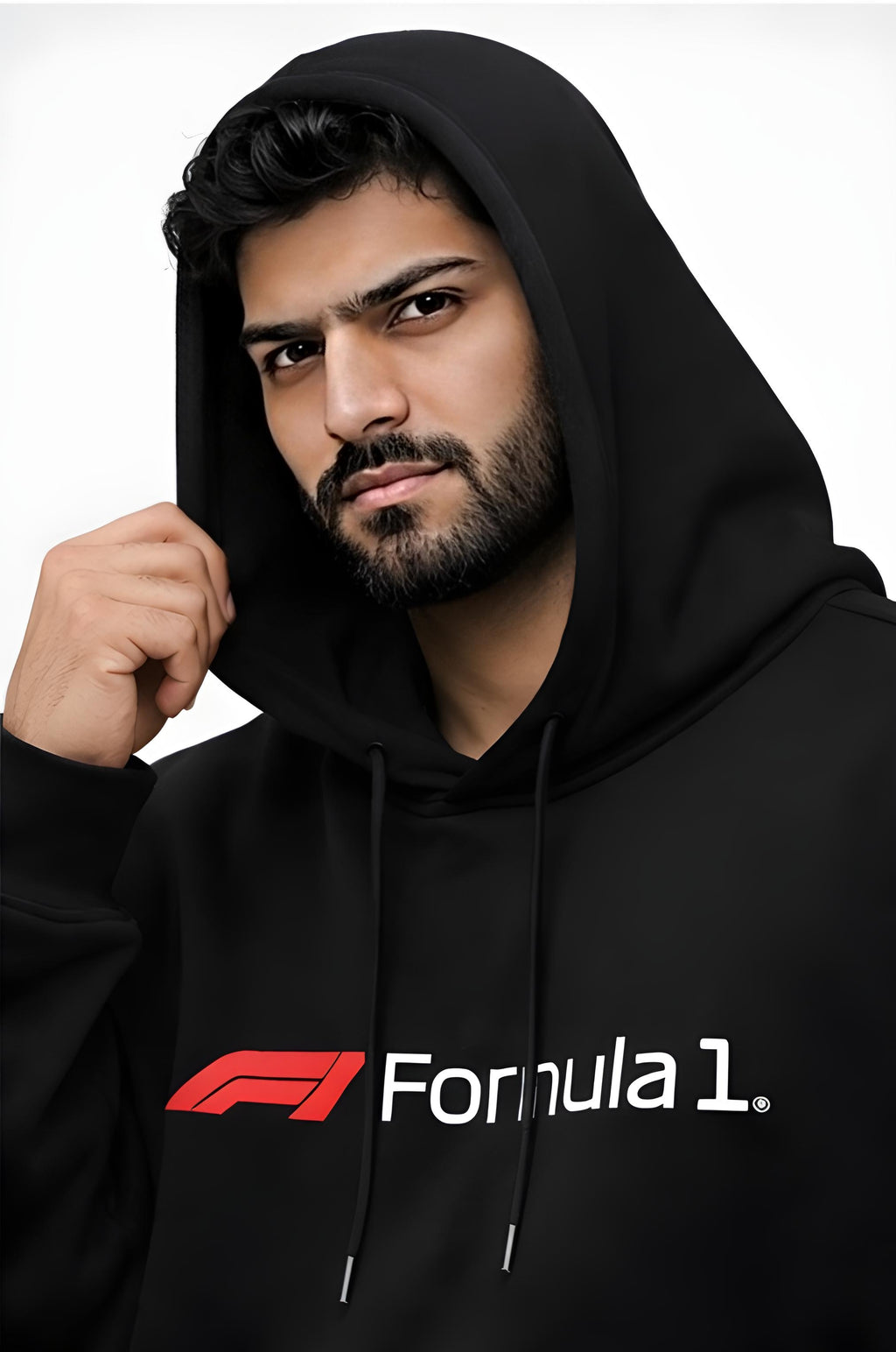 Motorsport inspired black hoodie front design