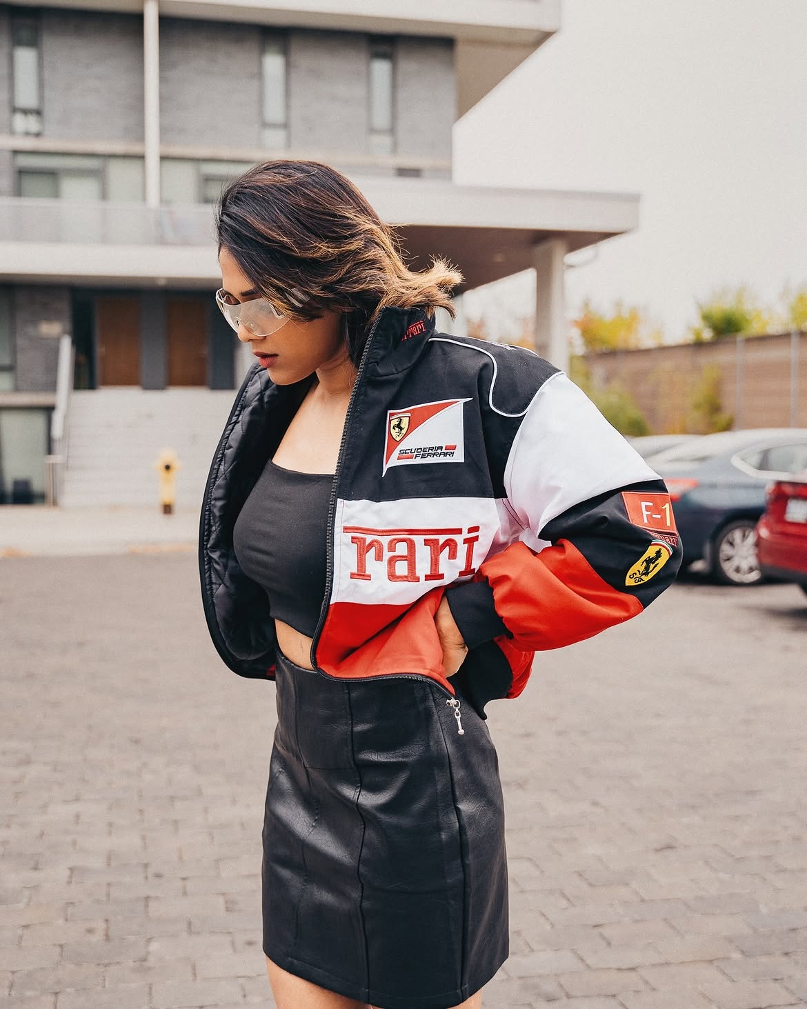Walhalaa White & Red Vintage Racing Jacket – F1 Inspired Oversized Bomber