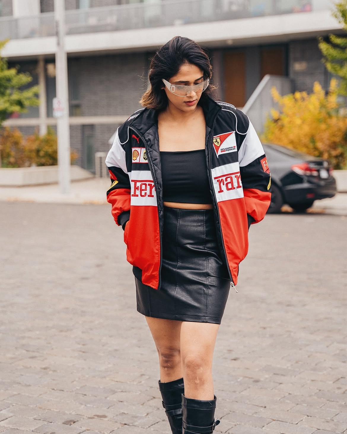 Walhalaa White & Red Vintage Racing Jacket – F1 Inspired Oversized Bomber