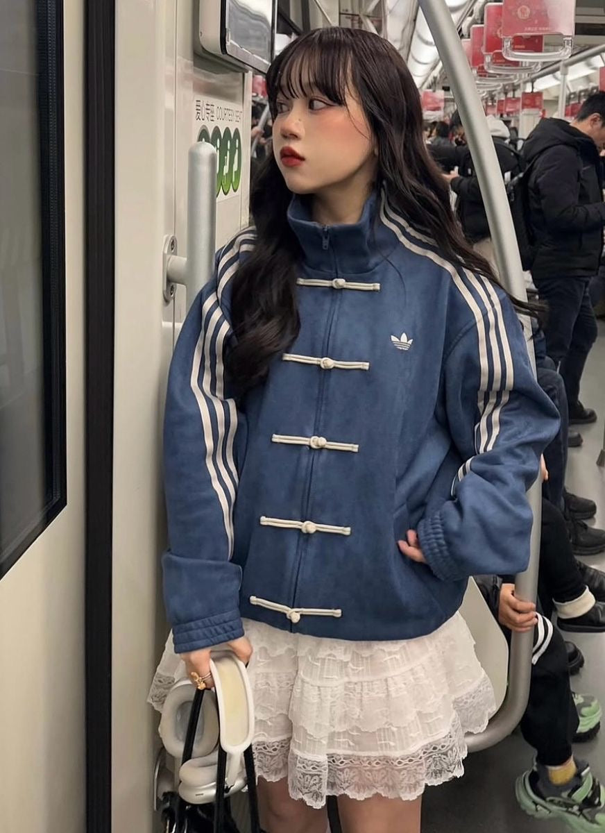 Walhalaa-Adidas blue striped toggle jacket front view