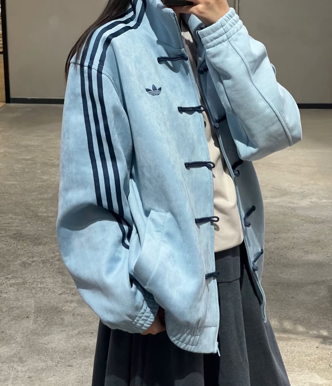 adidas chinese new year sky blue jacket oversized fit
