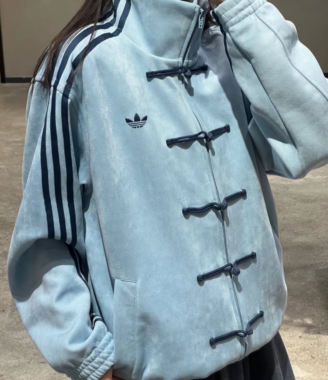 adidas cny sky blue jacket close up design