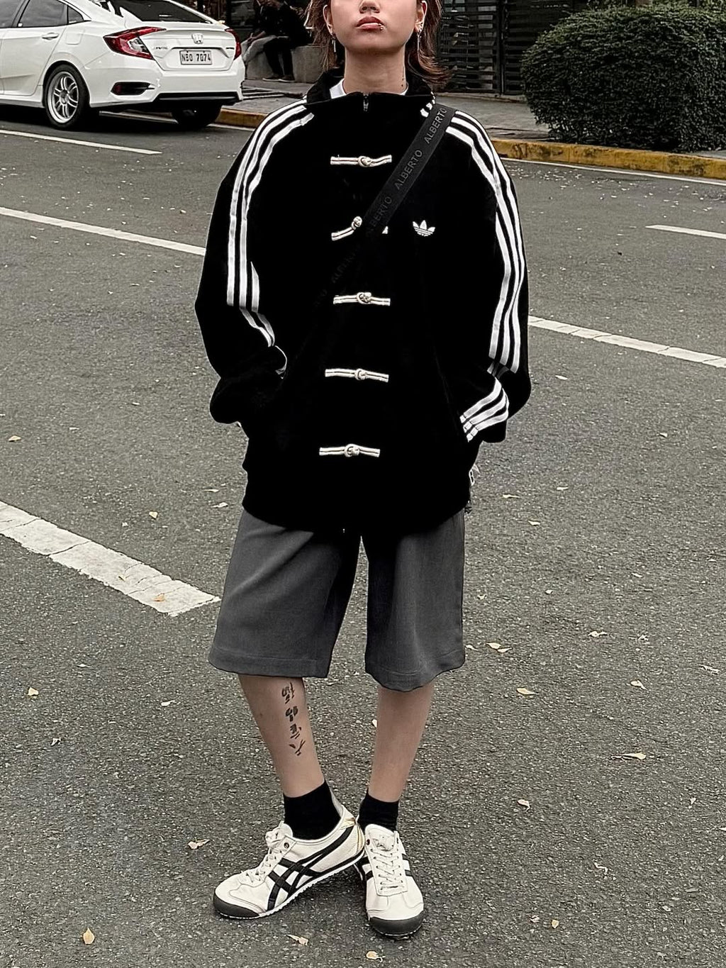 black chinese new year jacket adidas style oversized