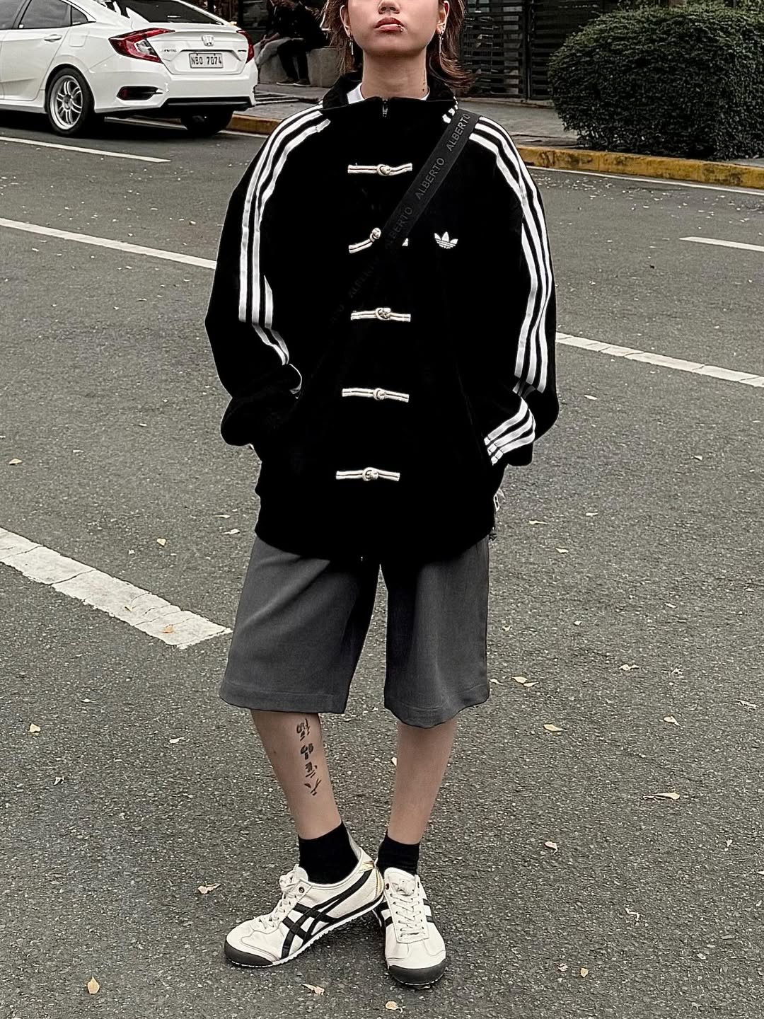 black chinese new year jacket adidas style oversized