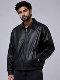 black leather jacket front view walhalaa