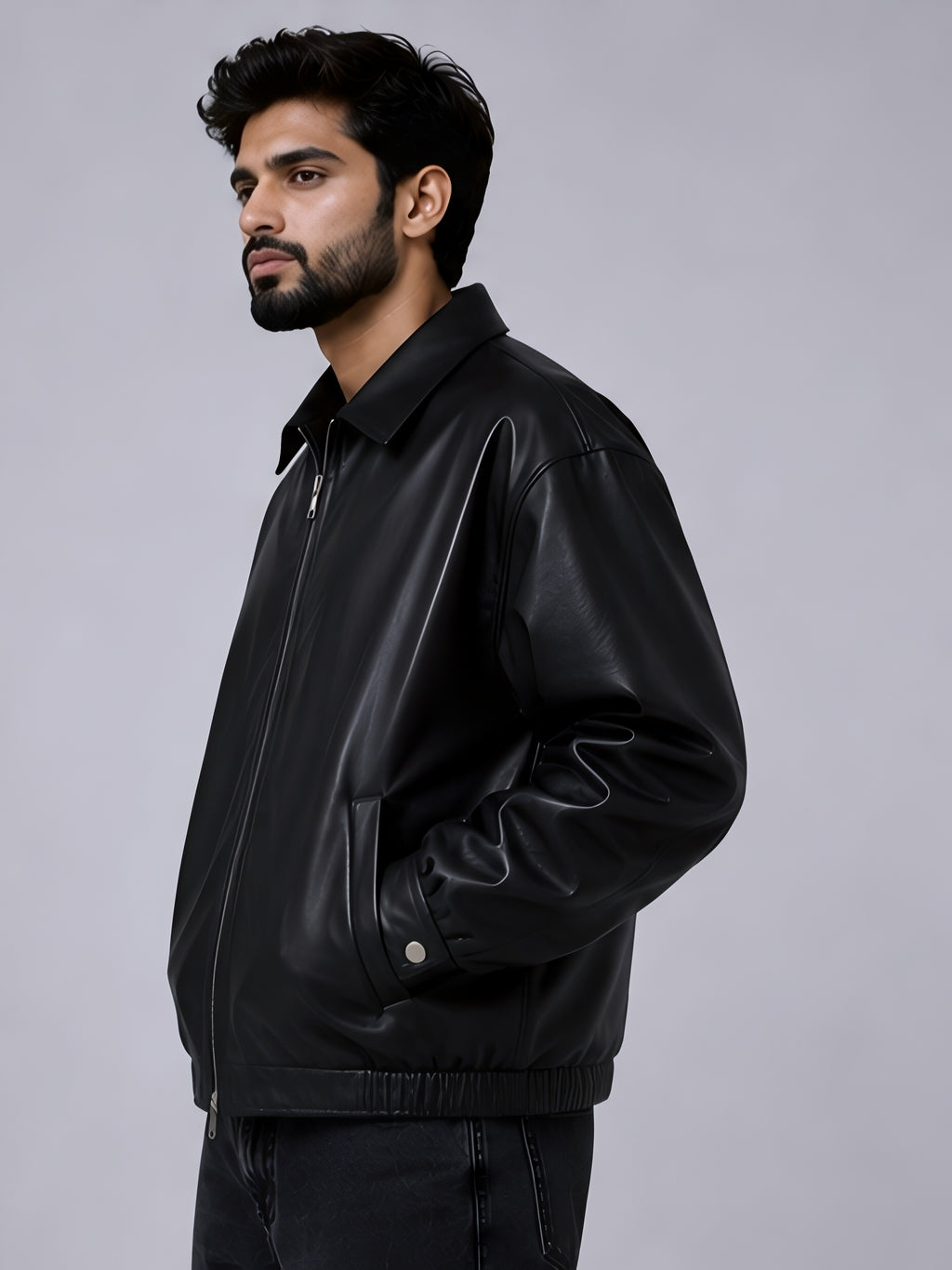 black leather jacket mens cuff side view