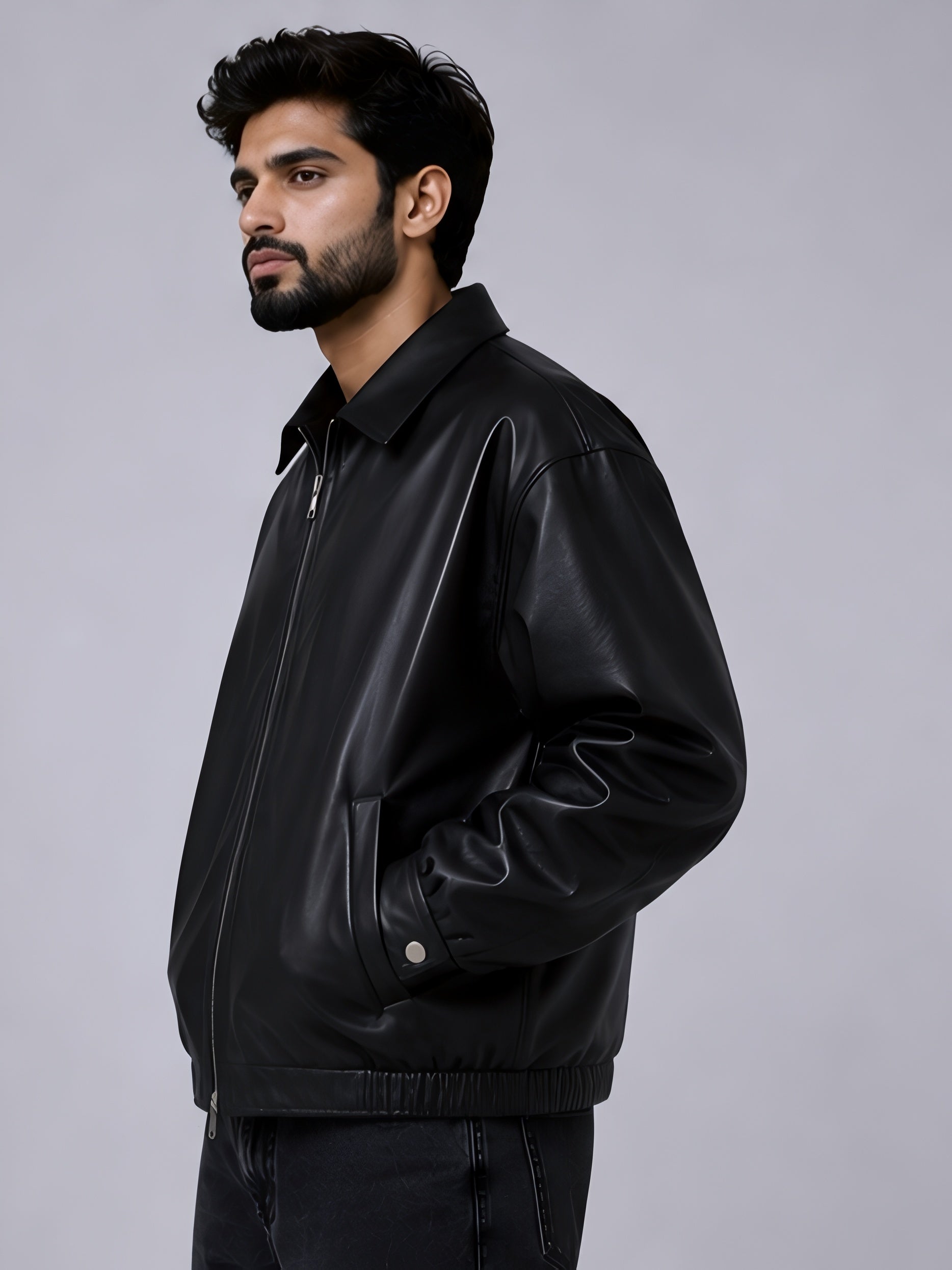black leather jacket mens cuff side view