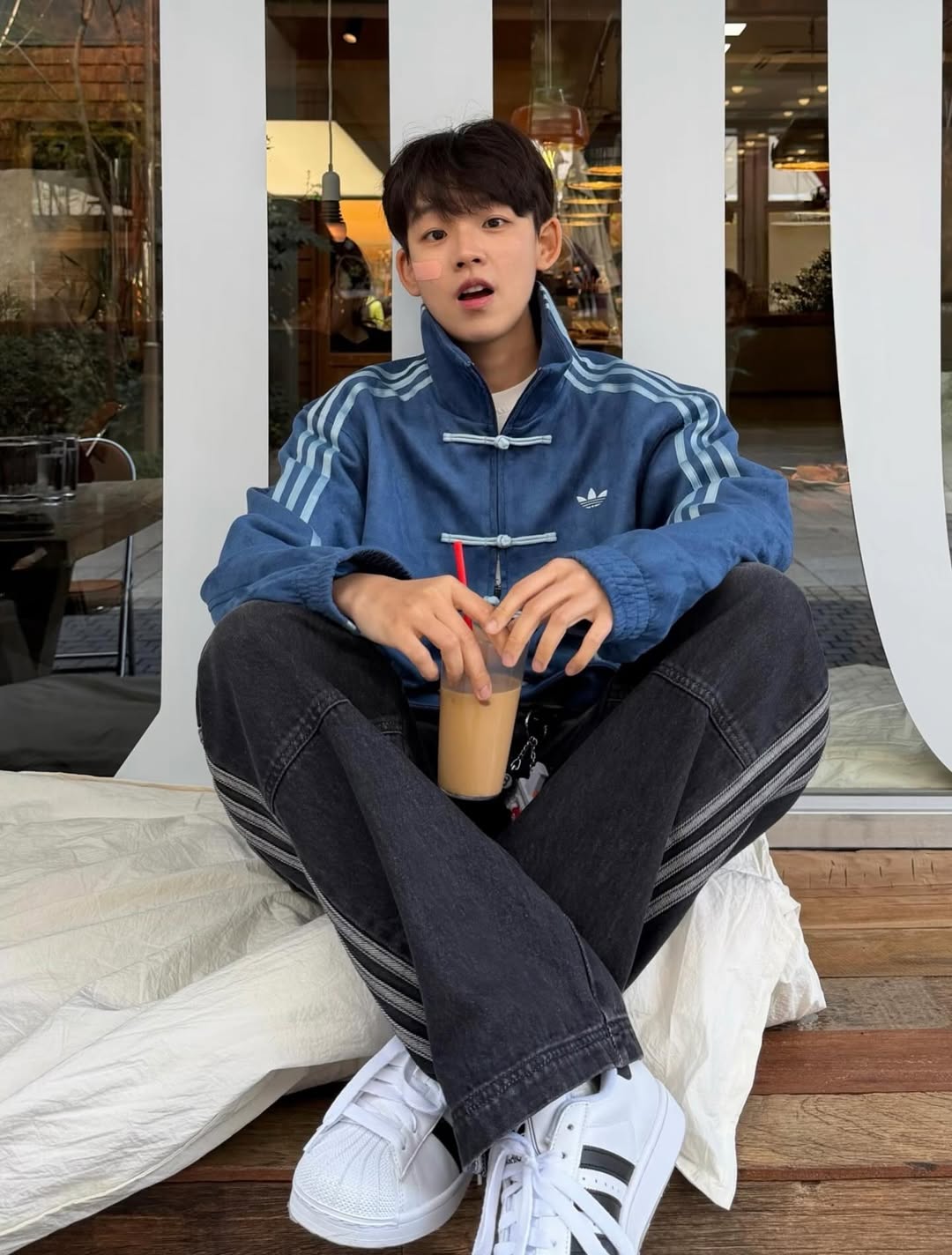 adidas chinese new year jacket dark blue oversized fit