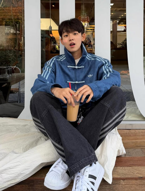 adidas chinese new year jacket dark blue oversized fit