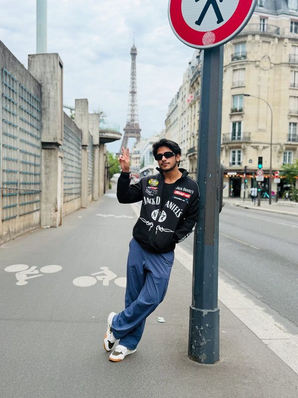 Walhalaa Jack Daniel’s Style Racing Bomber Jacket – Black Printed Streetwear
