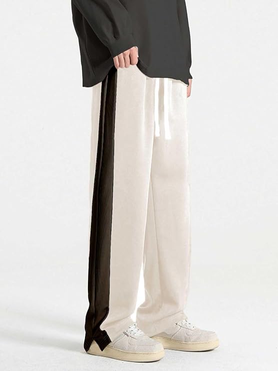 DWNTWN Men's White Side-Striped Relaxed Fit Track Pants - Stylish and Comfortable Track Pants for Men