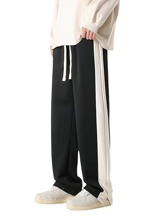 DWNTWN Side-Striped Relaxed Fit Black Track Pants for Men - Stylish and Comfortable Track Pants for All-Day Wear.