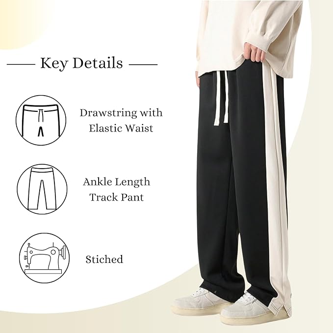 DWNTWN Side-Striped Relaxed Fit Black Track Pants for Men - Stylish and Comfortable Track Pants for All-Day Wear