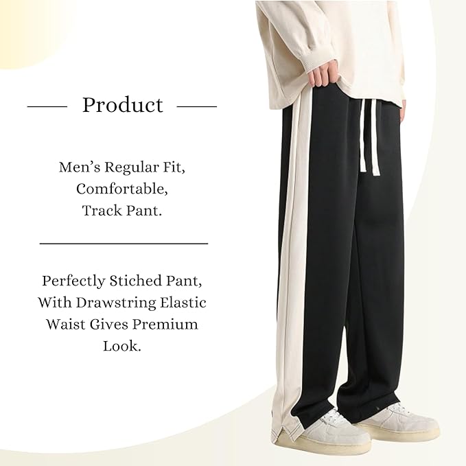 DWNTWN Side-Striped Relaxed Fit Black Track Pants for Men - Stylish and Comfortable Track Pants for All-Day Wear
