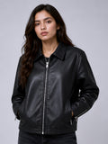 Walhalaa Black Faux Leather Jacket for Women with Sleeve Zippers – Streetwear Fit