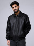 walhalaa black faux leather jacket front view minimal design