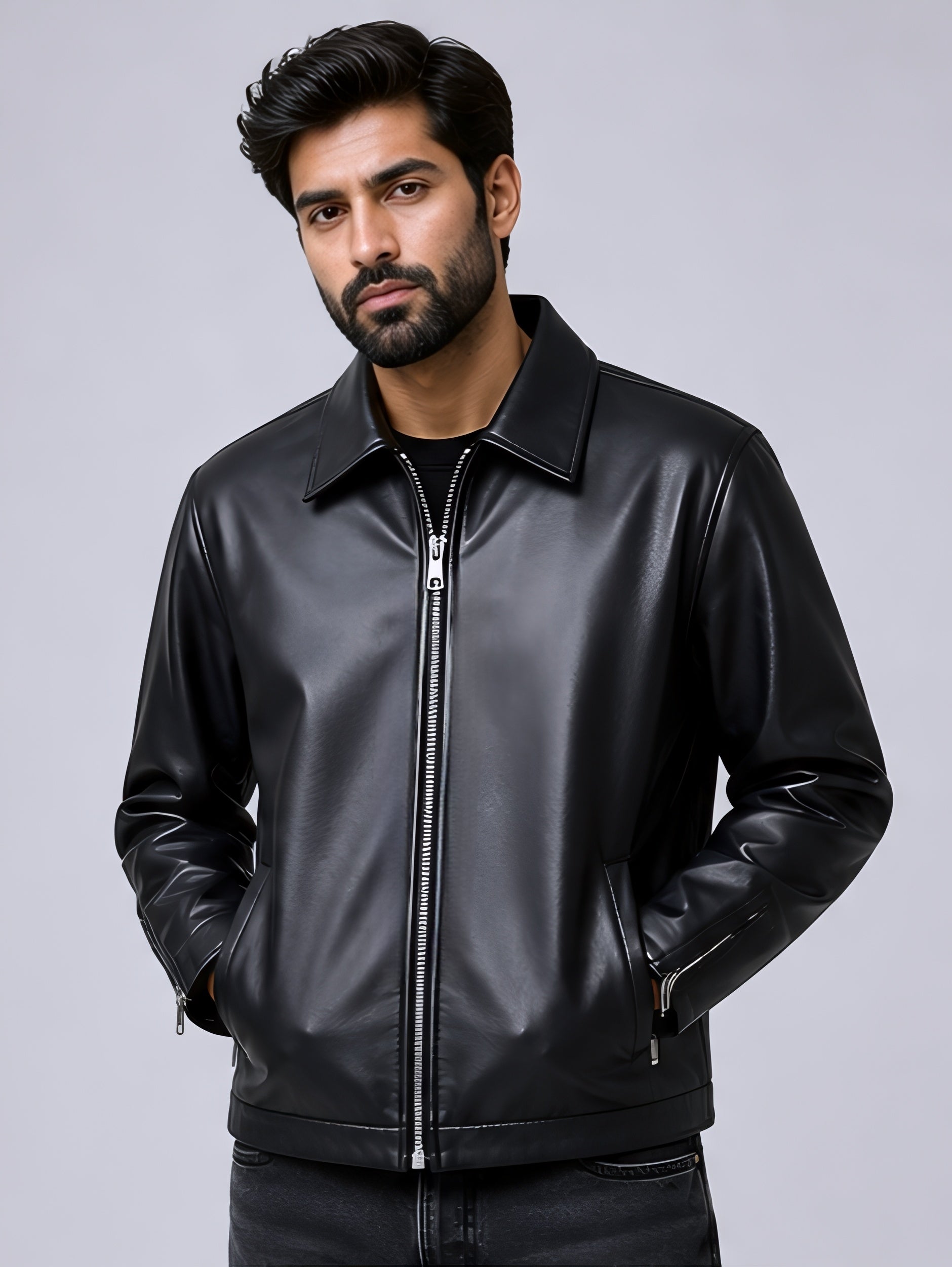 premium streetwear leather jacket black india