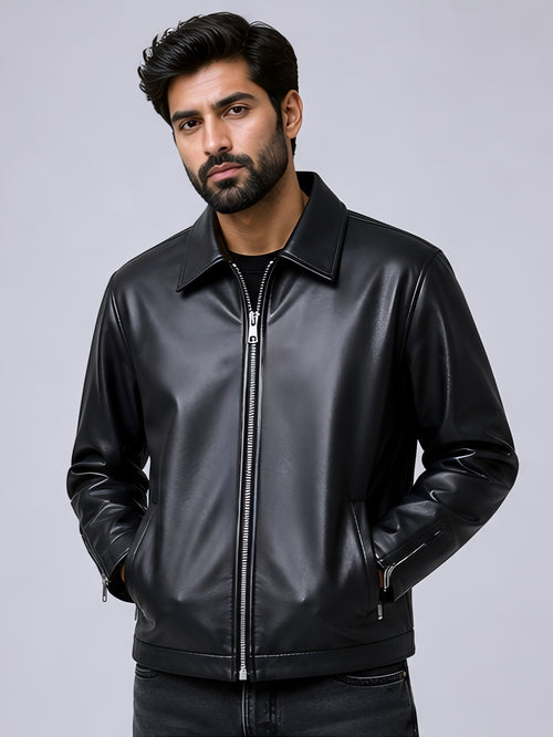 premium streetwear leather jacket black india