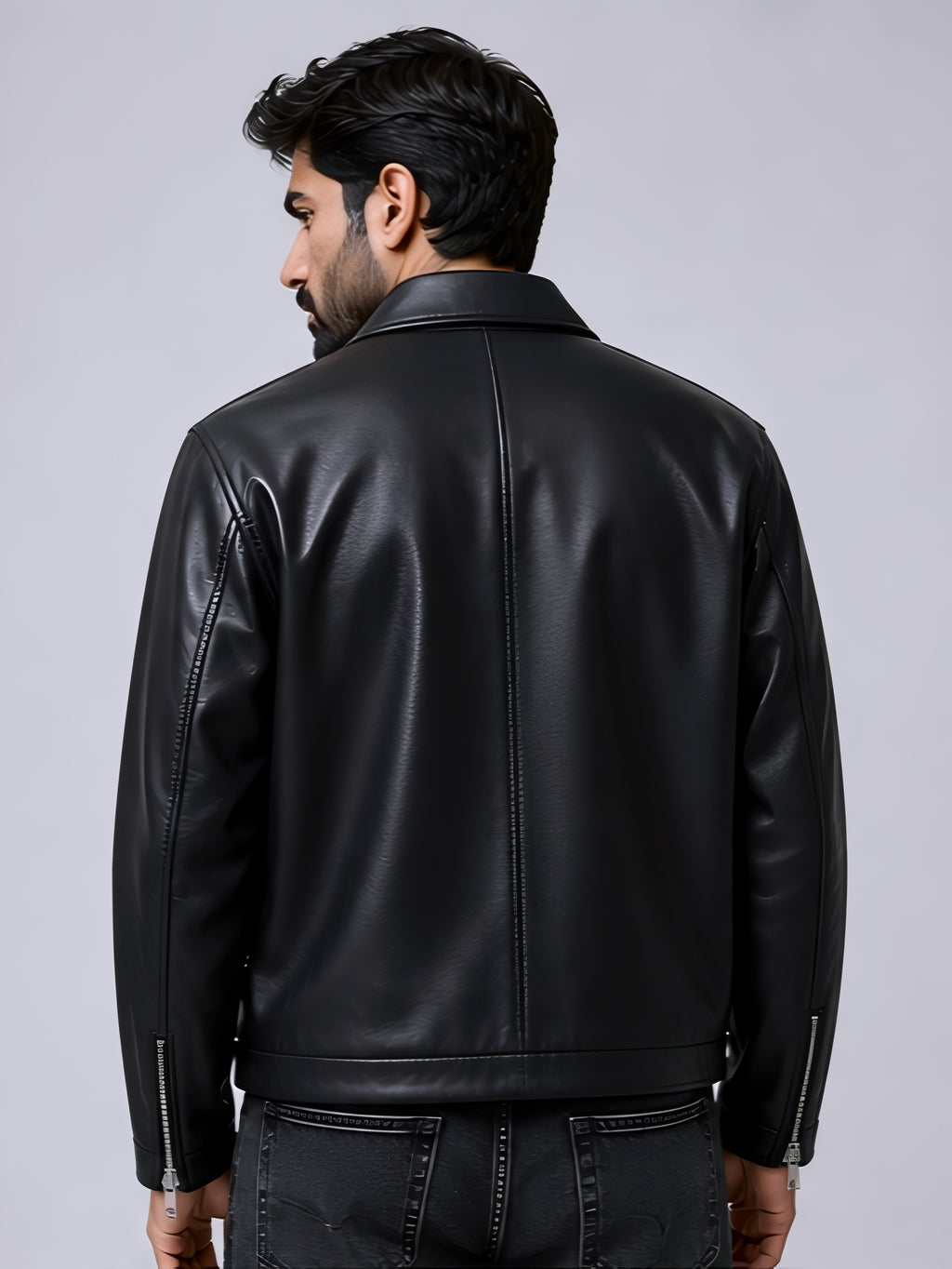 walhala black leather jacket back view