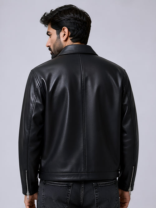 walhala black leather jacket back view