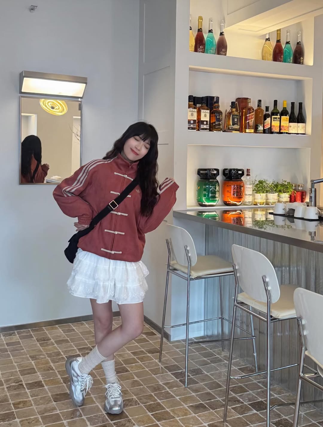 adidas cny inspired peach jacket soft aesthetic look