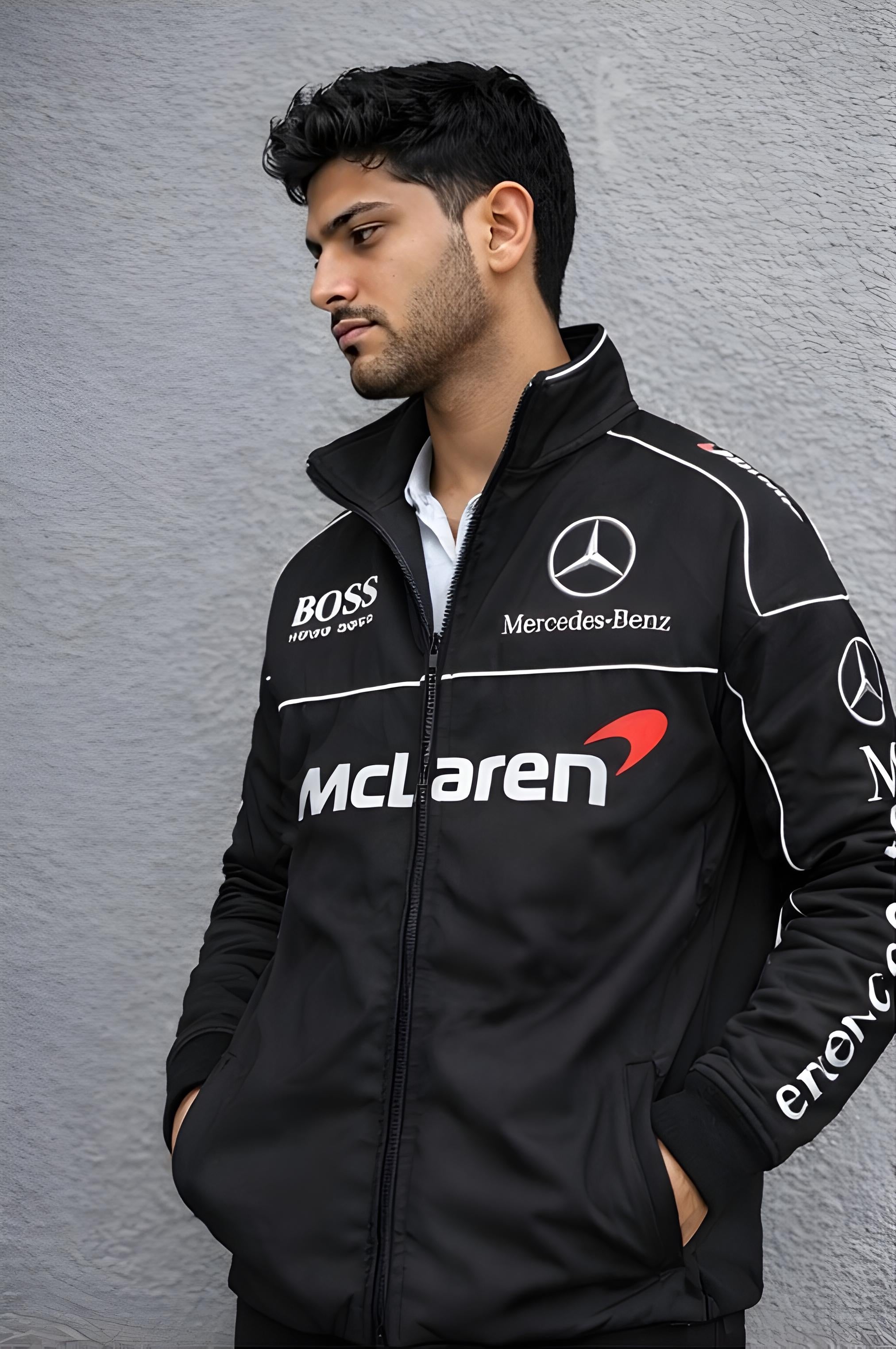 Walhalaa McLaren Mercedes Style Black F1 Racing Jacket – Motorsport Streetwear Bomber