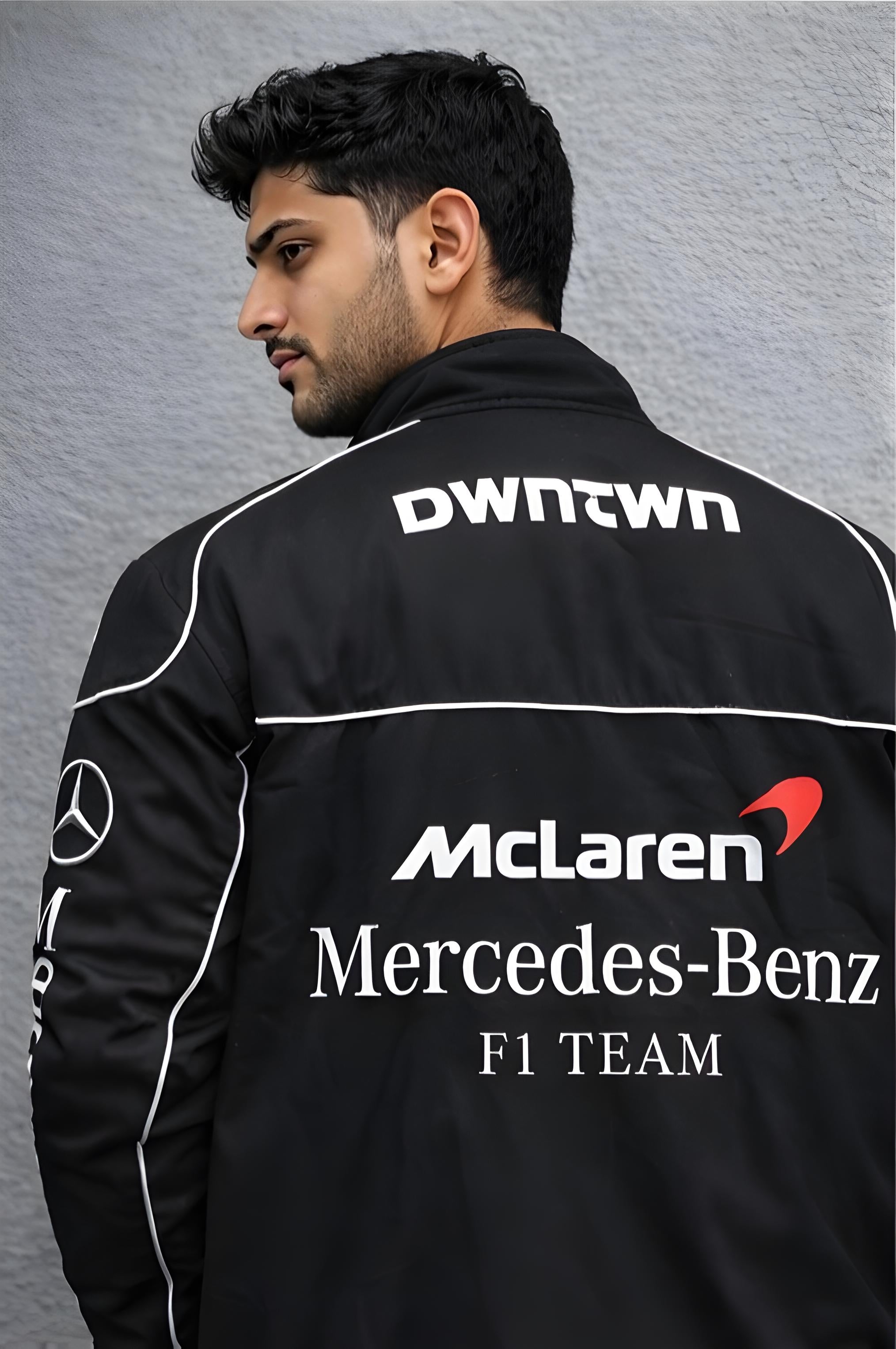 Walhalaa McLaren Mercedes Style Black F1 Racing Jacket – Motorsport Streetwear Bomber