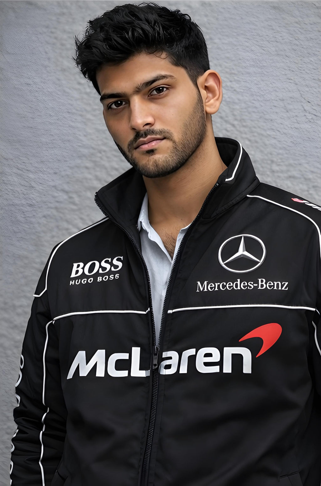 Walhalaa McLaren Mercedes Style Black F1 Racing Jacket – Motorsport Streetwear Bomber