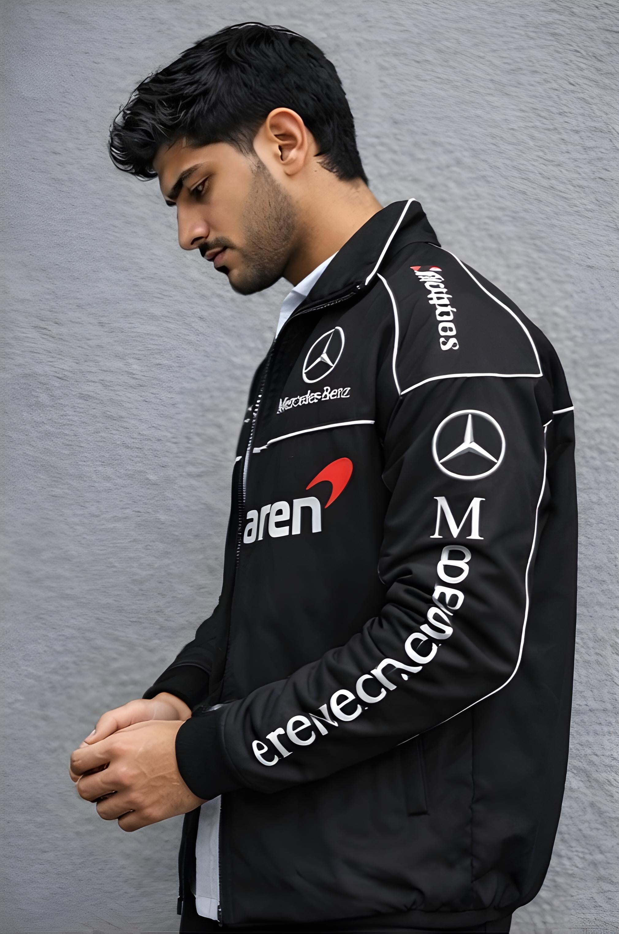 Walhalaa McLaren Mercedes Style Black F1 Racing Jacket – Motorsport Streetwear Bomber