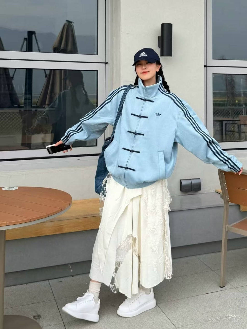 light blue adidas chinese new year jacket oversized fit walhala