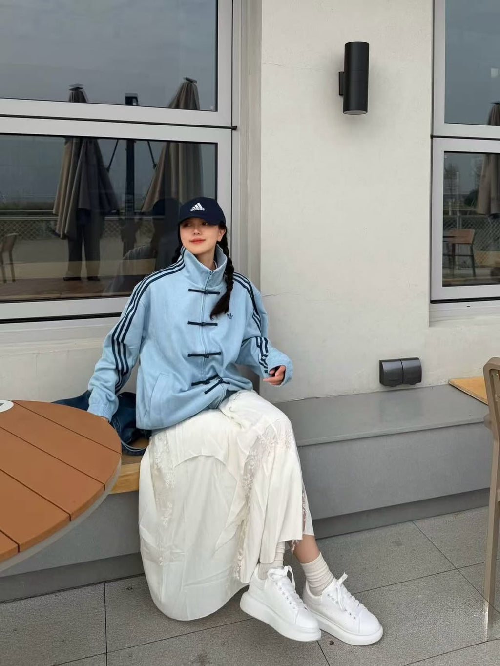 walhala light blue cny jacket front view oversized streetwear