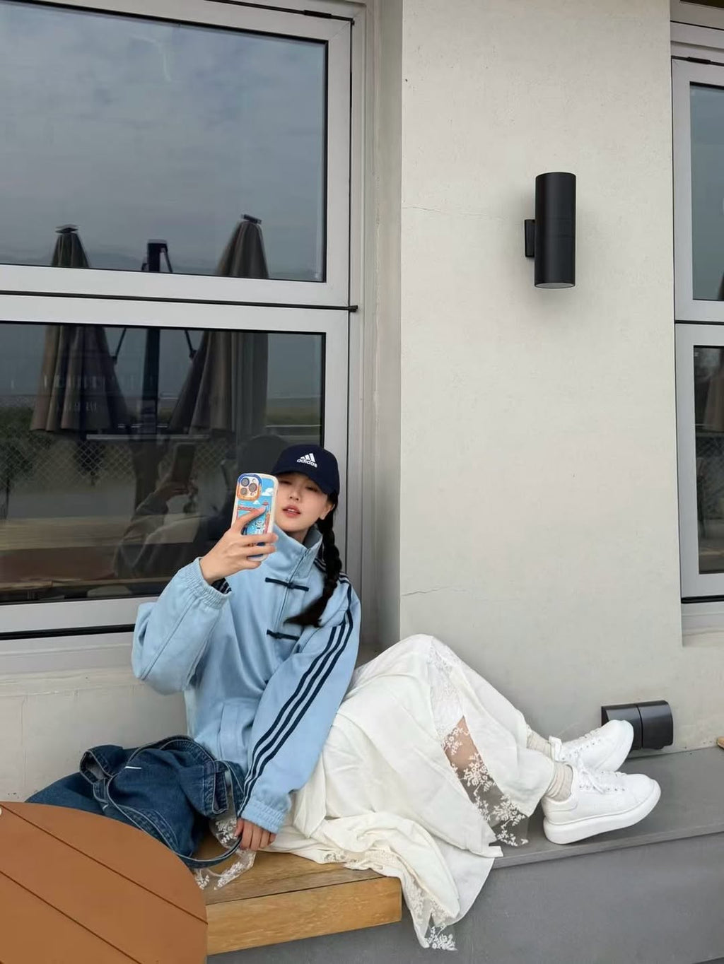 adidas cny inspired sky blue jacket minimal aesthetic outfit india