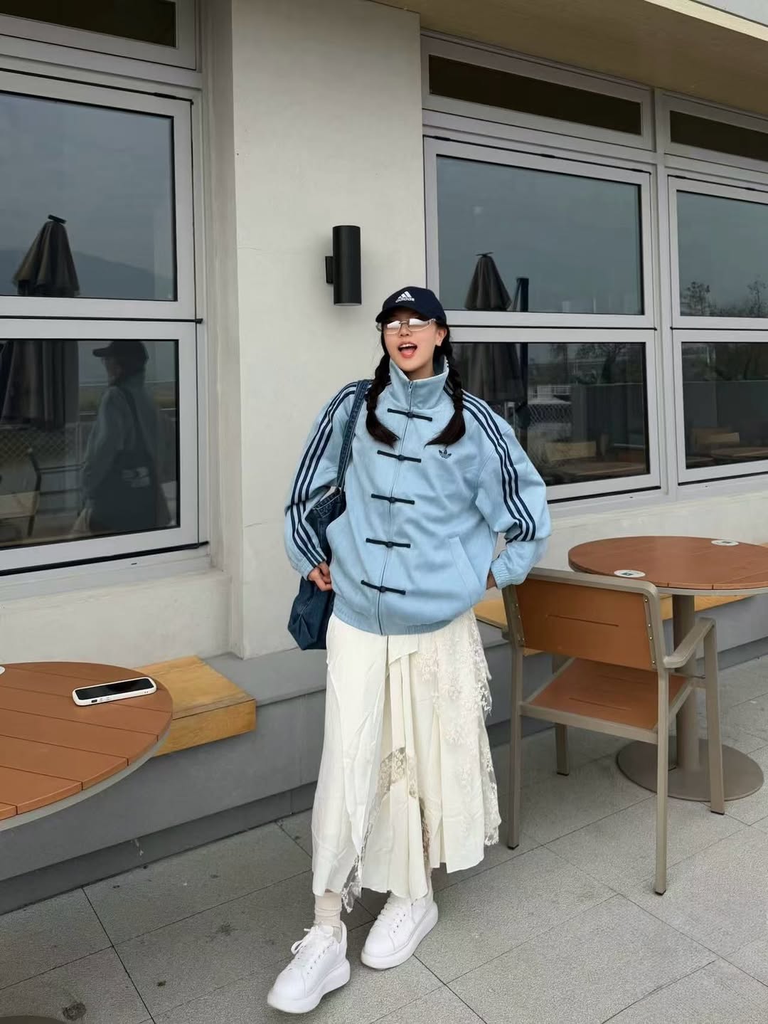 light blue adidas knot jacket outfit styling streetwear india