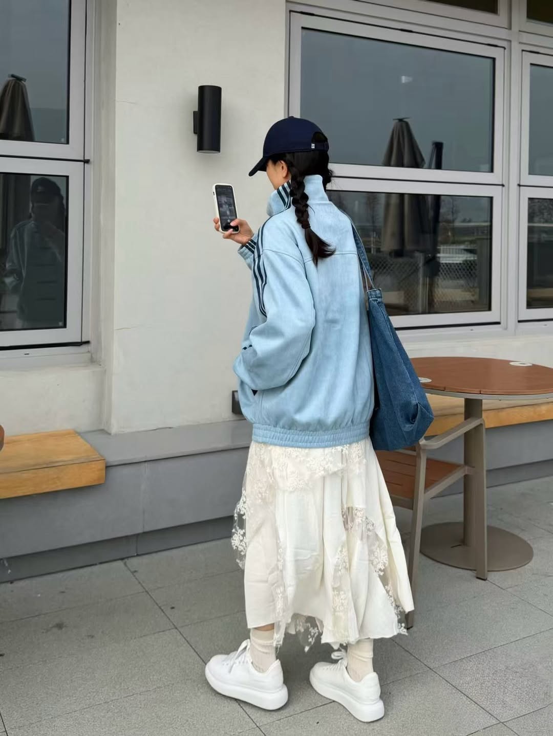 walhala sky blue oversized cny jacket side angle aesthetic look