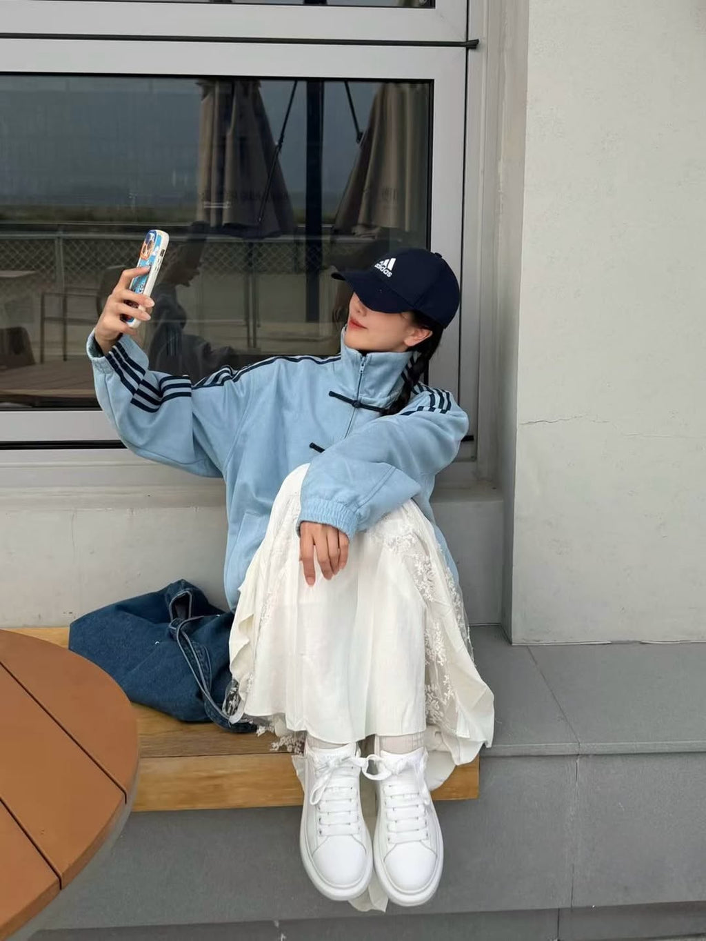 adidas cny sky blue jacket casual streetwear outfit india
