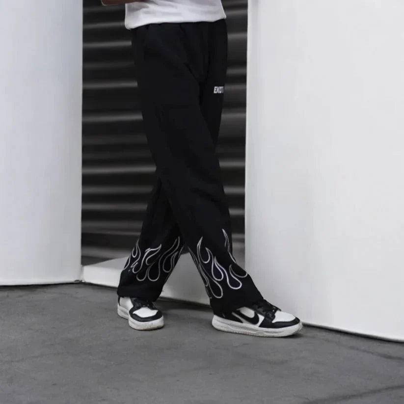 Baggy pant printed black Straight Fit DWNTWN