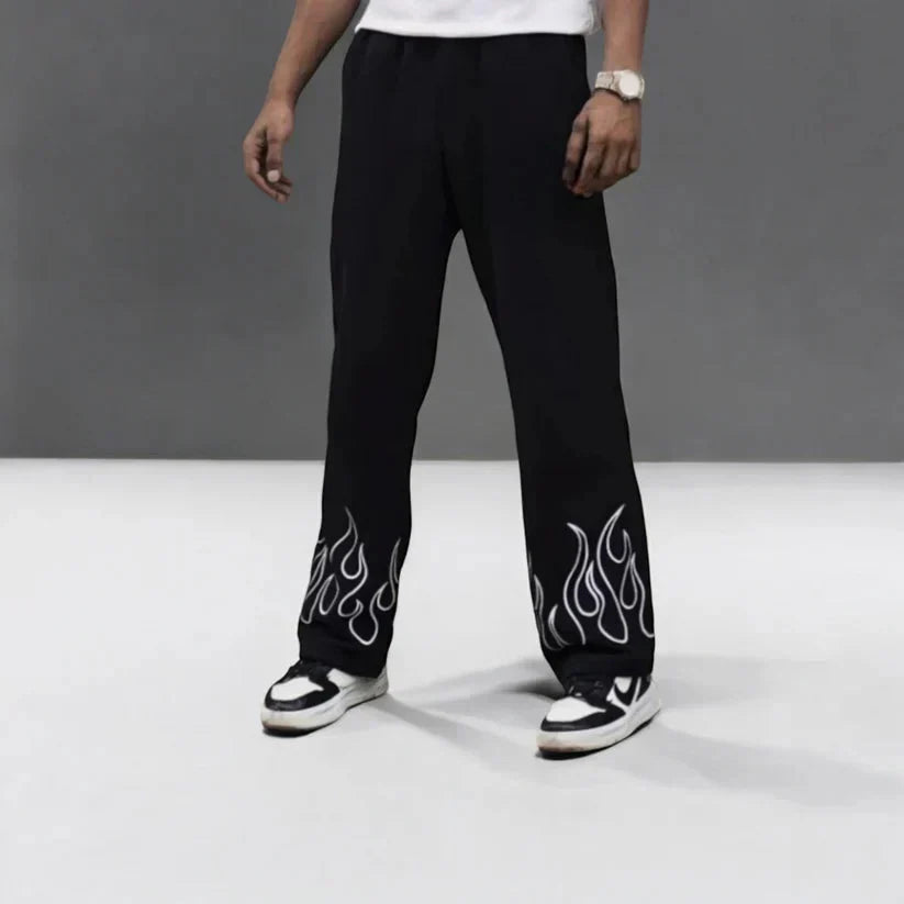 Baggy pant printed black Straight Fit DWNTWN