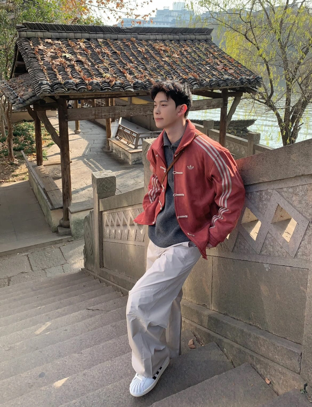walhala red knot jacket aesthetic streetwear look