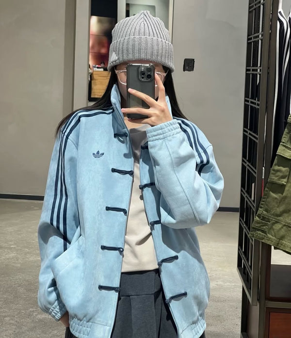 Walhala Sky Blue Adidas CNY Knot Jacket – Chinese New Year Streetwear Oversized Jacket for Men India