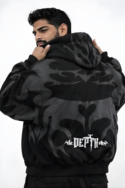"Walhalaa Tribal Shadow Hoodie bold tribal back print gothic streetwear"