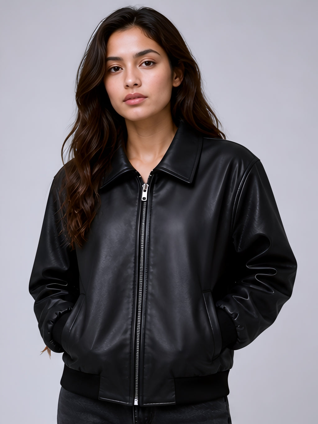 black leather jacket women oversized fit