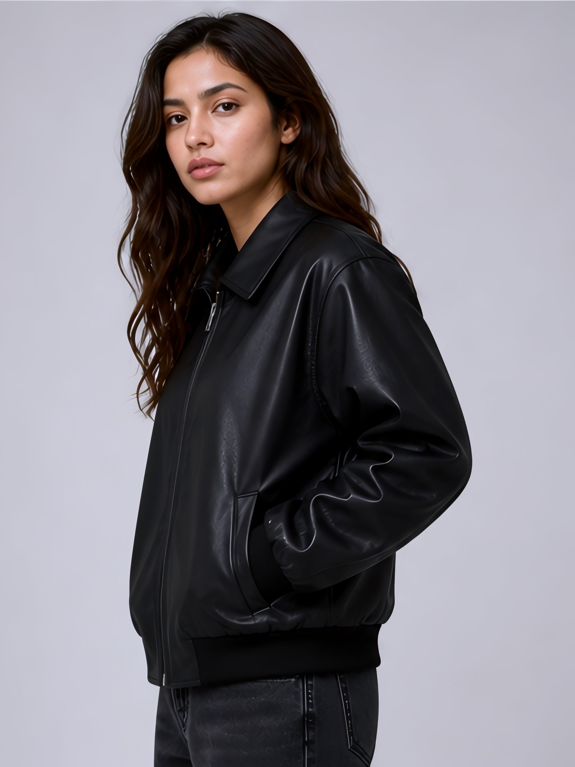 oversized black leather jacket women india